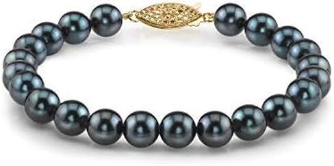 The Pearl Source 14K Gold 6-6.5mm AAA Quality Round Black Japanese Akoya Saltwater Cultured Pearl Bracelet for Women in Saudi Arabia
