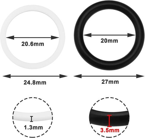 20pcs Quick release relect joulering rubber o ring searing gasket 25 × 20x2.5 مم و 24.8x20.6x1.3mm متوافق مع جرار توصيل BG3 ، بالأبيض والأسود in Saudi Arabia