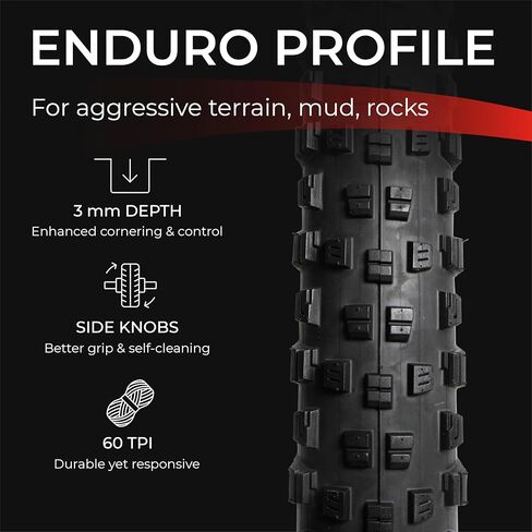 Fincci 27.5 x 2.35 Inch Foldable Mountain Bike Tire with Schrader Inner Tube – 60-584 – 60 TPI – 1mm Nylon Anti-Puncture Protection – MTB, Enduro & Hybrid Bicycle Tires – Pack of 2 in Saudi Arabia