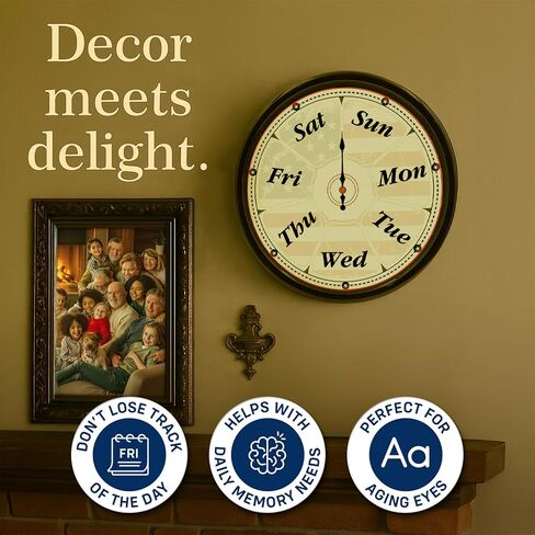 Gifts for Grandma, Day of The Week Clock, Unique Retirement Gifts, Wall Clock for Seniors Grandparents Funny Living Room Decor in Kuwait