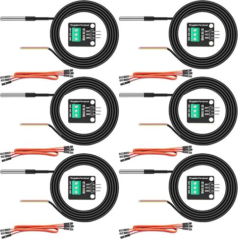 6 حزمة مستشعر درجة حرارة مع مسبار 2M مقاوم للماء من الفولاذ المقاوم للصدأ ل Arduino ESP32 Raspberry Pi in Saudi Arabia