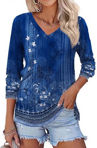 Zeagoo Womens Long Sleeve T Shirts V Neck Soft Basic Tee Loose Fit Casual Tops Fall Fashion in Saudi Arabia