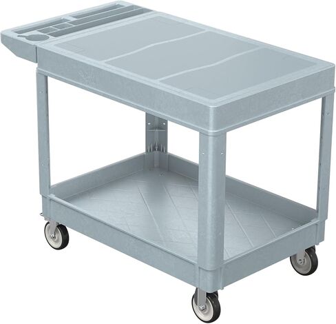 Tool Cart on Wheels, 2 Shelf Flat Top Service Cart，550 LBS Heavy Duty Rolling Cart with 360° Swivel Wheels and Handle for Warehouse Garage Garden Workshop (Gray) in Kuwait