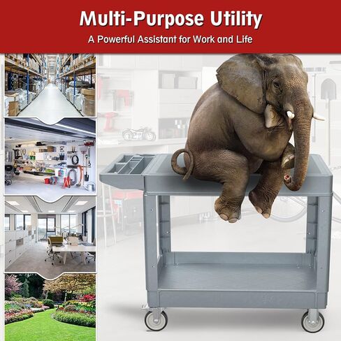 Tool Cart on Wheels, 2 Shelf Flat Top Service Cart，550 LBS Heavy Duty Rolling Cart with 360° Swivel Wheels and Handle for Warehouse Garage Garden Workshop (Gray) in Kuwait