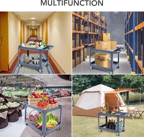 Utility Service Cart with Wheels and Two Trays, Service Cart 2-Shelf 500lbs, Rolling Utility Cart for Warehouse/Garage/Cleaning/Manufacturing, 2 Tier Heavy Duty Uline Tool Cart, 45"X25", Black in Saudi Arabia
