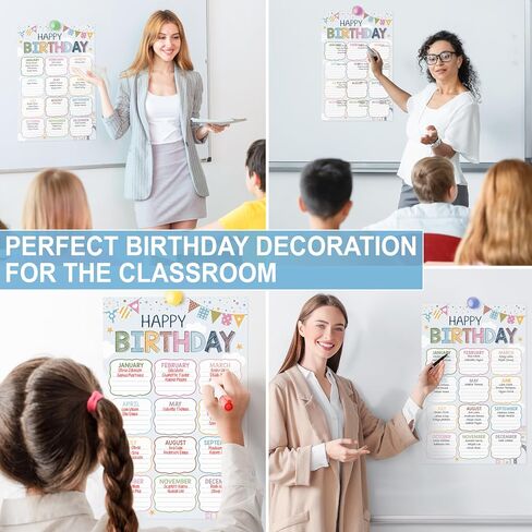 Boho Groovy Classroom Birthday Chart 16"x24", Back to School Happy Bday Poster Calendar for Kids Student, Pastel Bulletin Board Decoration Gift, Reusable Teaching Supplies, Shipped in Tube in Saudi Arabia