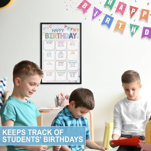 Boho Groovy Classroom Birthday Chart 16"x24", Back to School Happy Bday Poster Calendar for Kids Student, Pastel Bulletin Board Decoration Gift, Reusable Teaching Supplies, Shipped in Tube in Saudi Arabia