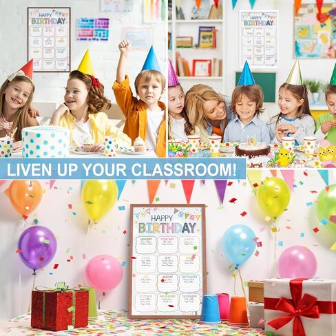 Boho Groovy Classroom Birthday Chart 16"x24", Back to School Happy Bday Poster Calendar for Kids Student, Pastel Bulletin Board Decoration Gift, Reusable Teaching Supplies, Shipped in Tube in Saudi Arabia