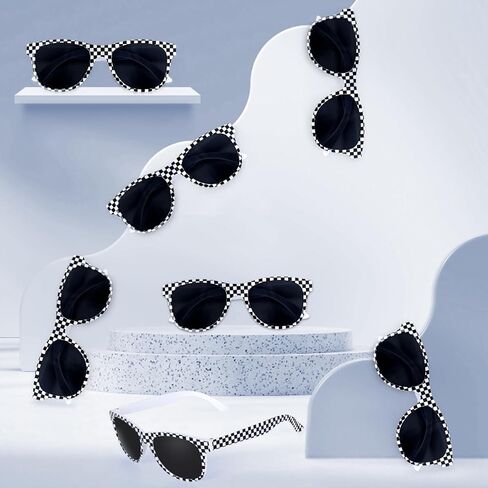 10/20 PCS Race Car Sunglasses Plastic Checkered Sunglasses Black White Checker Sunglasses for Racing Theme Party in Kuwait