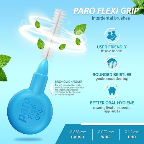 Paro Flexigrip Extra Interdental Brushes 4 PCS 1078 Pink XXXXX-Fine 0،4-2،0 مم (مطاط ناعم لقبضة غير انزلاق) in Saudi Arabia