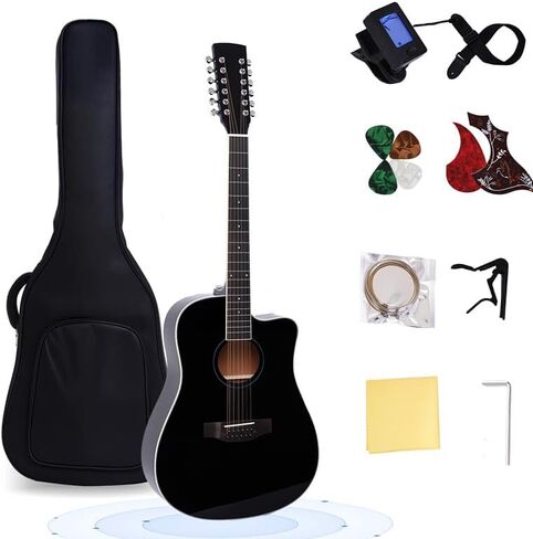 42" 12 String Guitar for Beginner Adult Full Size Cutaway Guitar-Black Bundle with Gig Bag, Tuner, Strap, Strings, Picks,Capo in Saudi Arabia