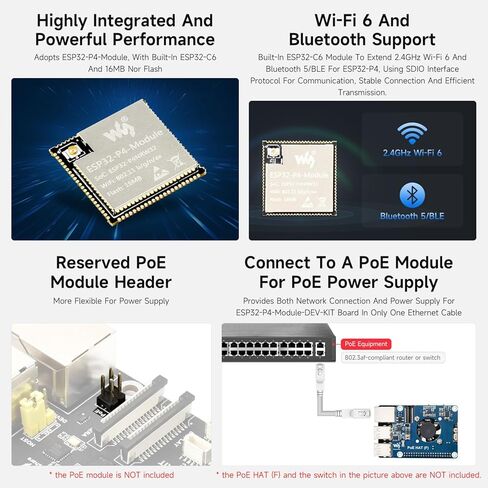 يدعم لوحة تطوير الأداء العالية للأداء ESP32-P4-Module ESP32-P4 ، استنادًا إلى ESP32-P4 و ESP32-C6 ، Wi-Fi 6 و Bluetooth 5/ble ، كاميرا مكبر صوت وكاميرا RPI (B) in Kuwait