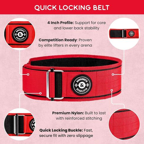 Quick Locking Weight Lifting Belt for Squats, Deadlifts, Bodybuilding, and Powerlifting - 4 Inch Back Support, Locking Metal Buckle with Velcro - Premium Design, Competition Standard in Saudi Arabia