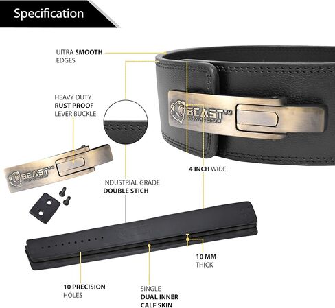 Weight Lifting 10MM 13MM Leather Lever Belt Powerlifting - Free Strap Lower Back Support for Weightlifting, Deadlifts, Squats, Power Belt - Men & Women in Kuwait