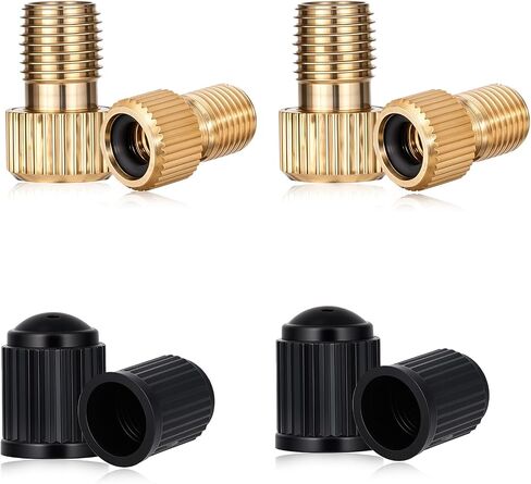 4 PCS Brass Presta Valve Adapter و 4 PCS Bike Tyre Caps Presta to Schrader Valve Adapter ، وتحويل Presta إلى محول Schrader لتضخيم الإطارات باستخدام مضخة قياسية أو ملحقات دراجة ضاغط الهواء in Saudi Arabia
