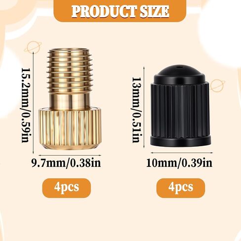 4 PCS Brass Presta Valve Adapter و 4 PCS Bike Tyre Caps Presta to Schrader Valve Adapter ، وتحويل Presta إلى محول Schrader لتضخيم الإطارات باستخدام مضخة قياسية أو ملحقات دراجة ضاغط الهواء in Saudi Arabia