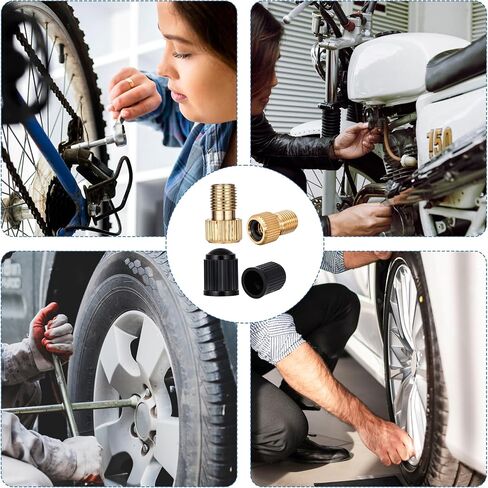 4 PCS Brass Presta Valve Adapter و 4 PCS Bike Tyre Caps Presta to Schrader Valve Adapter ، وتحويل Presta إلى محول Schrader لتضخيم الإطارات باستخدام مضخة قياسية أو ملحقات دراجة ضاغط الهواء in Saudi Arabia