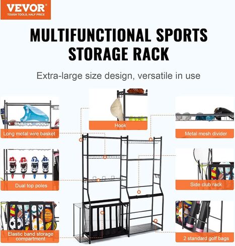 Vevor Golf Bag Organizer و Golf Bag Storage Rack حامل حامل ، رف تخزين المعدات الرياضية ، منظم تخزين الجولف للمرآب ، المعدات الرياضية ، والسنانير رف تخزين الألعاب in Saudi Arabia
