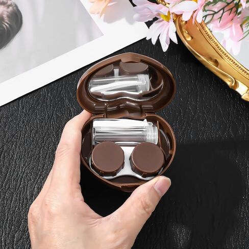 2 Pcs Contact Lens Case, Heart Shape Brown Eye Contacts Travel Case Holder Storage Box Portable Contact Lenses Tweezers Remover Tool Solution Bottle Kit for Daily Outdoor Traveling Home in Saudi Arabia