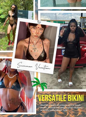 Ella Lust Metallic Bikini for Women - Silver Bathing Suit High Waisted Tie Side Thong Bottom Triangle Top Shiny Swimsuit in Kuwait