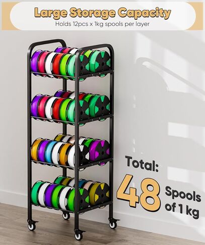 5-Tier 3D Printer Filament Storage Rack with Wheels, Rolling Spool Holder Stand Cart, Holds up to 60×1kg Spools, Heavy Duty Metal Filaments Organizer Shelf for Printing Studio Office Workshop in Saudi Arabia
