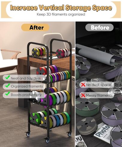 5-Tier 3D Printer Filament Storage Rack with Wheels, Rolling Spool Holder Stand Cart, Holds up to 60×1kg Spools, Heavy Duty Metal Filaments Organizer Shelf for Printing Studio Office Workshop in Saudi Arabia