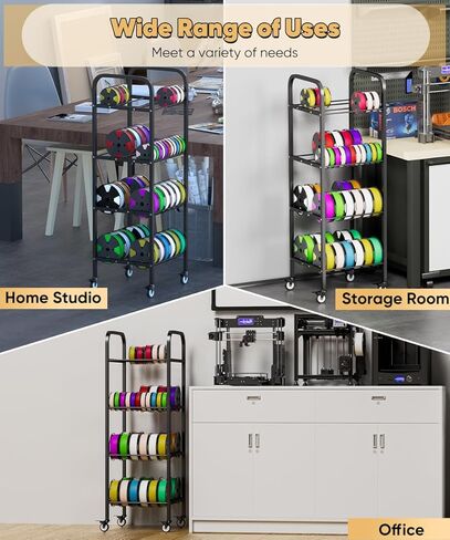 5-Tier 3D Printer Filament Storage Rack with Wheels, Rolling Spool Holder Stand Cart, Holds up to 60×1kg Spools, Heavy Duty Metal Filaments Organizer Shelf for Printing Studio Office Workshop in Saudi Arabia