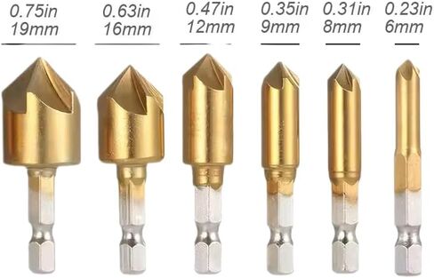 6pcs Countersink Drill Bit Set Chamfer 1/4' Hex 5 Flute Counter Sink Mill Cutter for Wood Soft Metal Rubber Plastic Woodworking ﻿ in Saudi Arabia