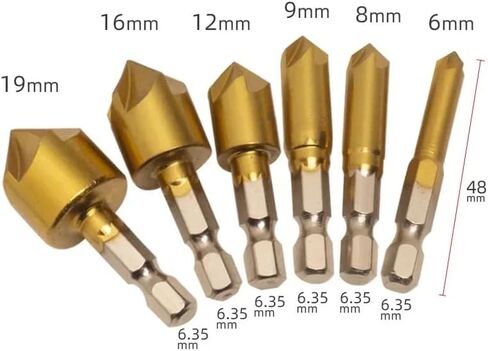 6pcs سداسي سداسي شانك المغطى بالتيتانيوم خمسة قطع الشطور الفلوت 1/4 '' سداسي سداسي شامرف شامرف 12mm16mm19mm أداة اللكم in Saudi Arabia