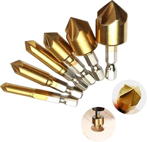 6pcs سداسي سداسي شانك المغطى بالتيتانيوم خمسة قطع الشطور الفلوت 1/4 '' سداسي سداسي شامرف شامرف 12mm16mm19mm أداة اللكم in Saudi Arabia