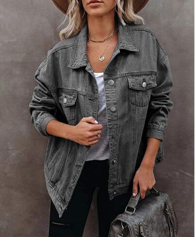 FUNSEED Women's Denim Jacket, Fashionable and Retro, Oversized Denim Jacket Women, Loose and Casual Versatile in Saudi Arabia