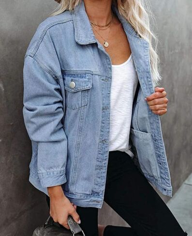 FUNSEED Women's Denim Jacket, Fashionable and Retro, Oversized Denim Jacket Women, Loose and Casual Versatile in Saudi Arabia