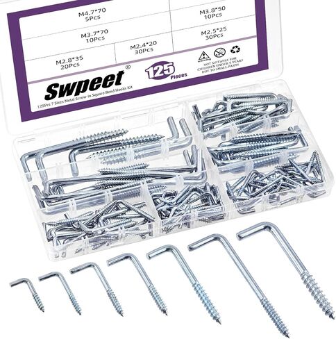 SWPEET 125pcs 7 أحجام زرقاء أبيض أبيض برغي في السنانير المربع المربع ، خطافين ، والسنانير ذات الانحناء المربع ل. in Kuwait