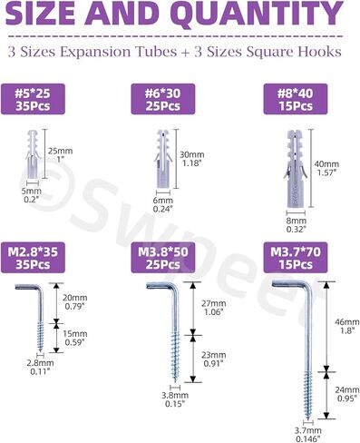 Swpeet 125Pcs 7 Sizes Blue White Metal Screw-in Square Bend Hooks Kit, Square Bend Hooks L Shaped Self-Tapping Screws Hook L Type Photo Frame Right Angle Hook for Home/Workplace/Office Hanging in Saudi Arabia