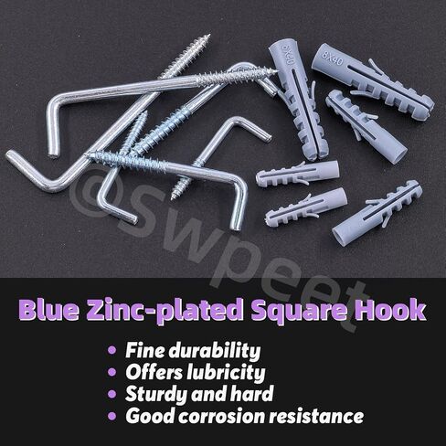 Swpeet 125Pcs 7 Sizes Blue White Metal Screw-in Square Bend Hooks Kit, Square Bend Hooks L Shaped Self-Tapping Screws Hook L Type Photo Frame Right Angle Hook for Home/Workplace/Office Hanging in Saudi Arabia