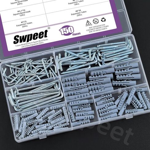 Swpeet 125Pcs 7 Sizes Blue White Metal Screw-in Square Bend Hooks Kit, Square Bend Hooks L Shaped Self-Tapping Screws Hook L Type Photo Frame Right Angle Hook for Home/Workplace/Office Hanging in Saudi Arabia