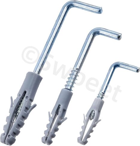 Swpeet 125Pcs 7 Sizes Blue White Metal Screw-in Square Bend Hooks Kit, Square Bend Hooks L Shaped Self-Tapping Screws Hook L Type Photo Frame Right Angle Hook for Home/Workplace/Office Hanging in Saudi Arabia