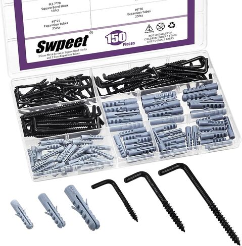 SWPEET 125pcs 7 أحجام زرقاء أبيض أبيض برغي في السنانير المربع المربع ، خطافين ، والسنانير ذات الانحناء المربع ل. in Kuwait