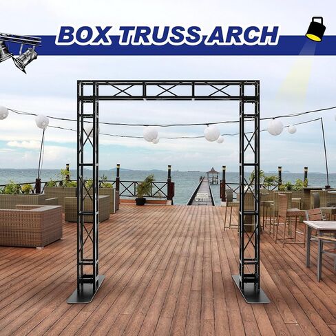 Black Square Aluminum Arch Truss Kit 6.6 x 7.6 ft Dj Lighting Truss Mobile Portable Stage Truss System 3 Pcs 8" x 8" Box Truss with 2 Iron Base Simple Bolt Connections Indoor Outdoor Use in Saudi Arabia