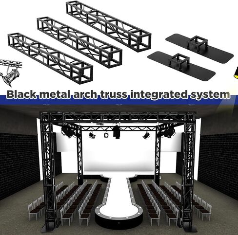 Black Square Aluminum Arch Truss Kit 6.6 x 7.6 ft Dj Lighting Truss Mobile Portable Stage Truss System 3 Pcs 8" x 8" Box Truss with 2 Iron Base Simple Bolt Connections Indoor Outdoor Use in Saudi Arabia