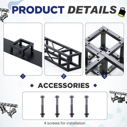 Black Square Aluminum Arch Truss Kit 6.6 x 7.6 ft Dj Lighting Truss Mobile Portable Stage Truss System 3 Pcs 8" x 8" Box Truss with 2 Iron Base Simple Bolt Connections Indoor Outdoor Use in Saudi Arabia