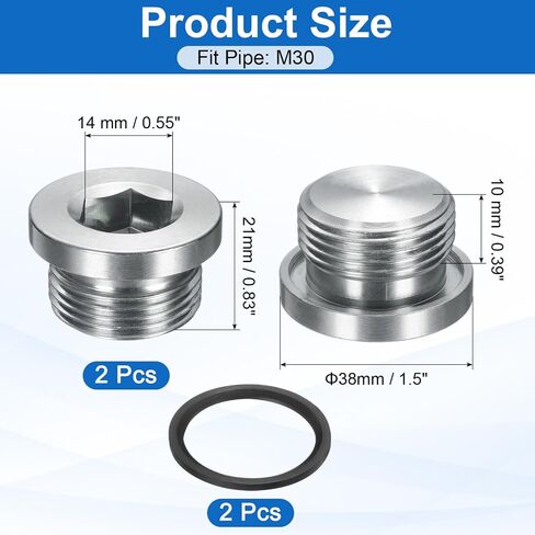 uxcell 2Pcs M30x1.5 Inner Hex Head Pipe Fitting Plug, Universal Carbon Steel Thread Socket Plug with Black O-Ring for Terminate Pipe Ends or Replacement Drains in Saudi Arabia