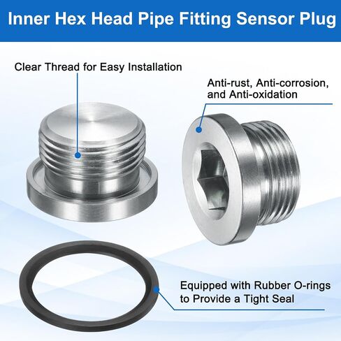 uxcell 2Pcs M30x1.5 Inner Hex Head Pipe Fitting Plug, Universal Carbon Steel Thread Socket Plug with Black O-Ring for Terminate Pipe Ends or Replacement Drains in Saudi Arabia