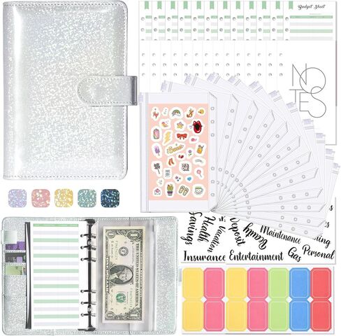 منظم الأموال للنقد ، 44 PCS Binder Binder مع توفير الأموال من أوراق نفقات التحدي ، A6 القابلة لإعادة الملء 6 رنين فواق بميزانية الجلود ، كتاب تحديات الادخار للمدرسة المنزلية in Saudi Arabia