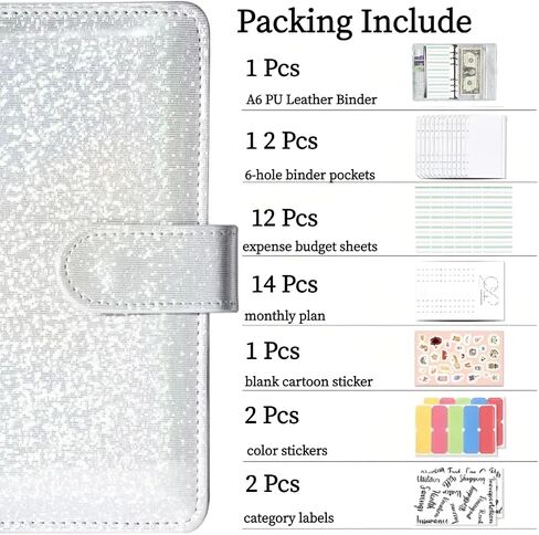 منظم الأموال للنقد ، 44 PCS Binder Binder مع توفير الأموال من أوراق نفقات التحدي ، A6 القابلة لإعادة الملء 6 رنين فواق بميزانية الجلود ، كتاب تحديات الادخار للمدرسة المنزلية in Saudi Arabia