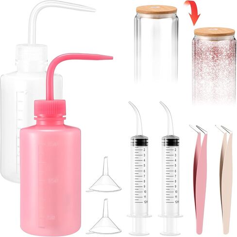 8 PCS Snow Globe Supplies for Glitter ، Snow Globe DIY Kit - بلاستيك ضغط زجاجة بلاستيك ملاقط محقنة من أجل مصنوعة كوب مصنعة الحرف (الوردي) in Saudi Arabia