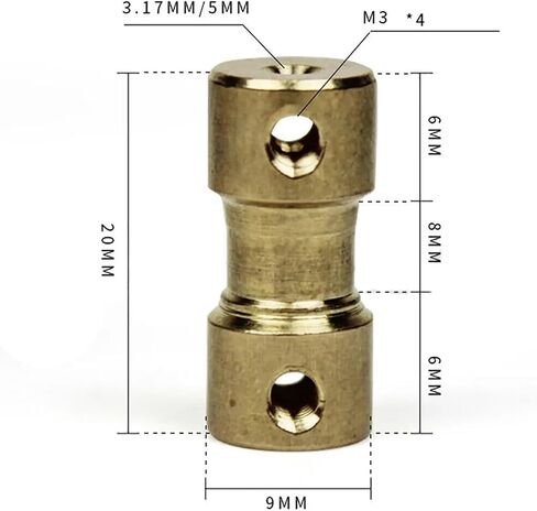 1pc اقتران جامد رمح النحاس القطر الخارجي 9 مم طول 20 مم تجويف 2 مم 4 مم 5 مم 6 مم لتوصيل محرك CNC (التجويف 2 مم إلى 2 مم) in Saudi Arabia