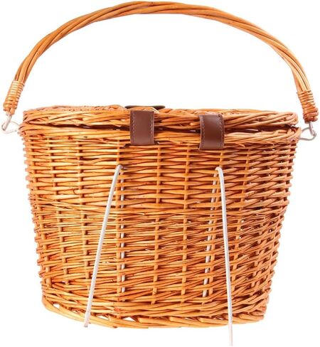 BESPORTLE WIRCER BACYCLE BACKER مع غطاء ، سلة دراجة طبيعية مصنوعة يدويًا مع حزام كتف قابل للإزالة لتخزين التسوق ، 12.87 * 9.36 بوصة in Kuwait