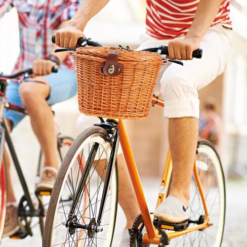 BESPORTLE WIRCER BACYCLE BACKER مع غطاء ، سلة دراجة طبيعية مصنوعة يدويًا مع حزام كتف قابل للإزالة لتخزين التسوق ، 12.87 * 9.36 بوصة in Kuwait