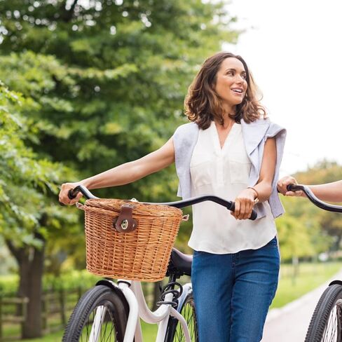 BESPORTLE WIRCER BACYCLE BACKER مع غطاء ، سلة دراجة طبيعية مصنوعة يدويًا مع حزام كتف قابل للإزالة لتخزين التسوق ، 12.87 * 9.36 بوصة in Kuwait